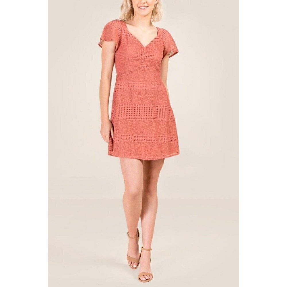Francescas Pink Watermelon Maria Ruched Crochet A-Line Dress Women's Small